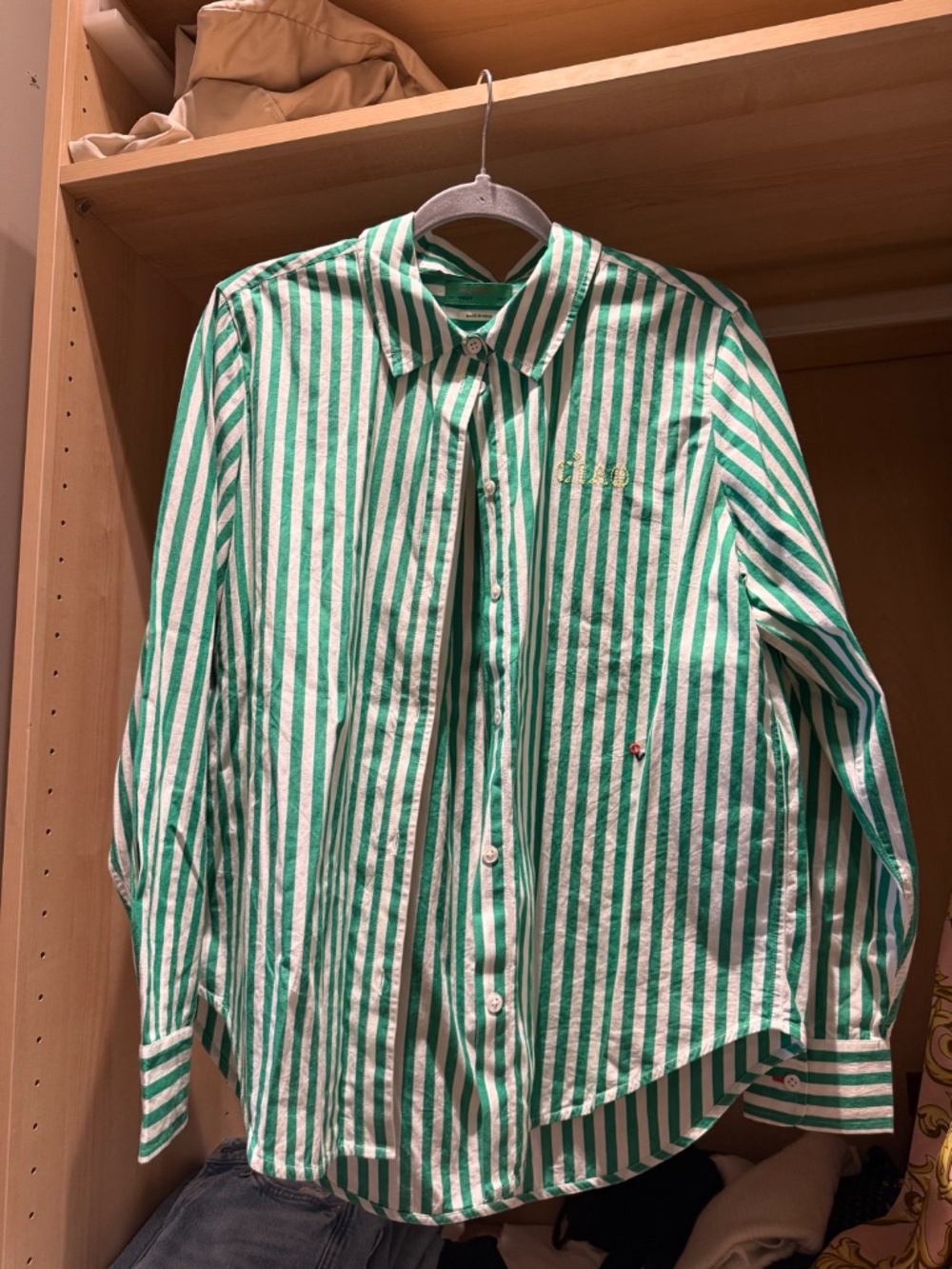 Claire V Green and White Striped Button Down Shirt - Picture 6 of 13